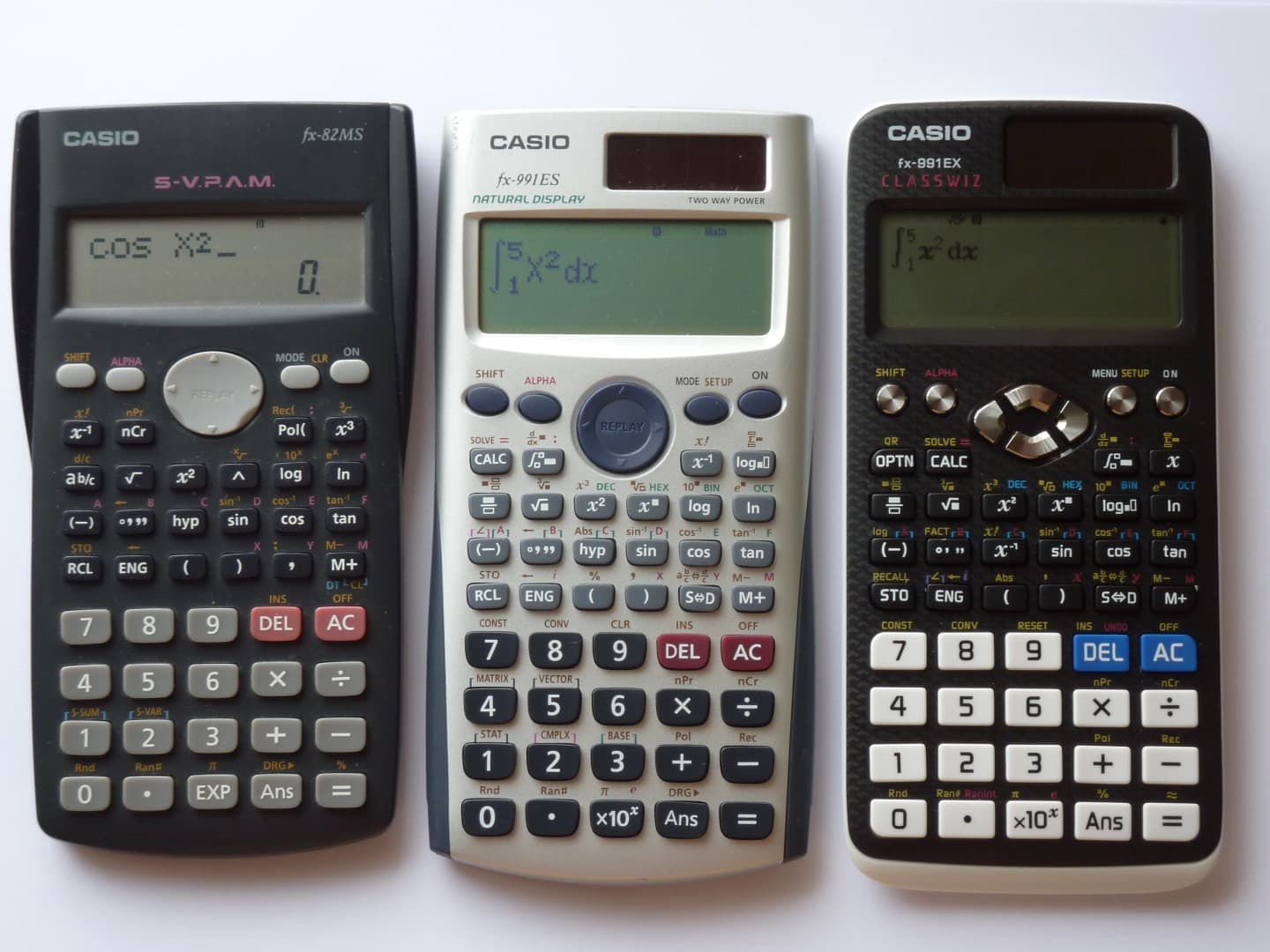 Casio fx-82MS, fx-991ES, and fx-991EX scientific calculators